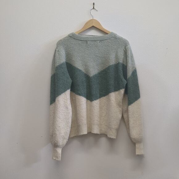 Vero Moda Green and‎ Cream Color Block Crew Neck Sweater size XL - Picture 6 of 6